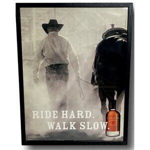 Pendleton Whiskey Framed Poster Ad Round Up Rodeo Cowboy 25” Western Wall Art